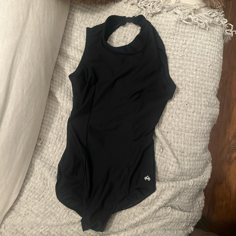 Black Mariia crown open back halter ballet leotard